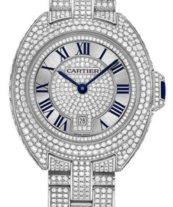 Replica Cartier Cle Hpi00980 Tonneau 18k White Gold Diamond Case - Bracelet Band