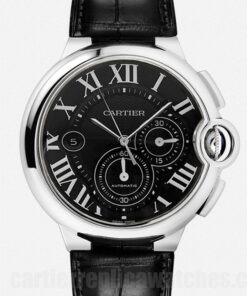 Cartier Ballon Bleu W6920052 47mm Black Dial Leather Strap Black-tone