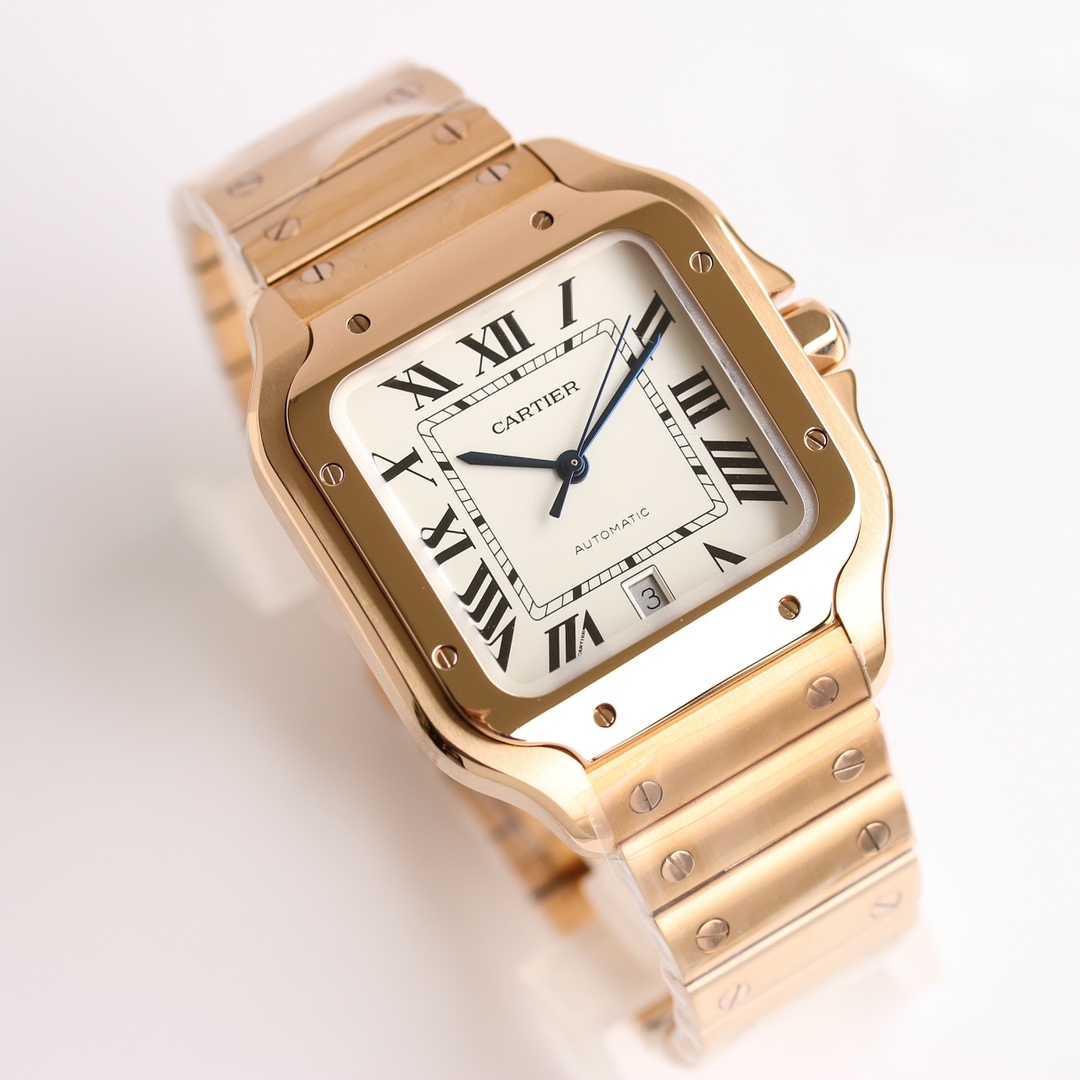 11Swiss-Cartier-Santos-Replica-Rose-Gold-strap-39.8MM-1
