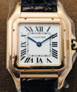Swiss Cartier Replica Black Leather strap 27MM White Dial