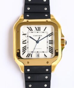 Swiss Cartier Santos Replica Rubber strap Gold 39.8MM