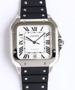 Swiss Cartier Santos Replica Black Rubber strap White Dial 39.8MM