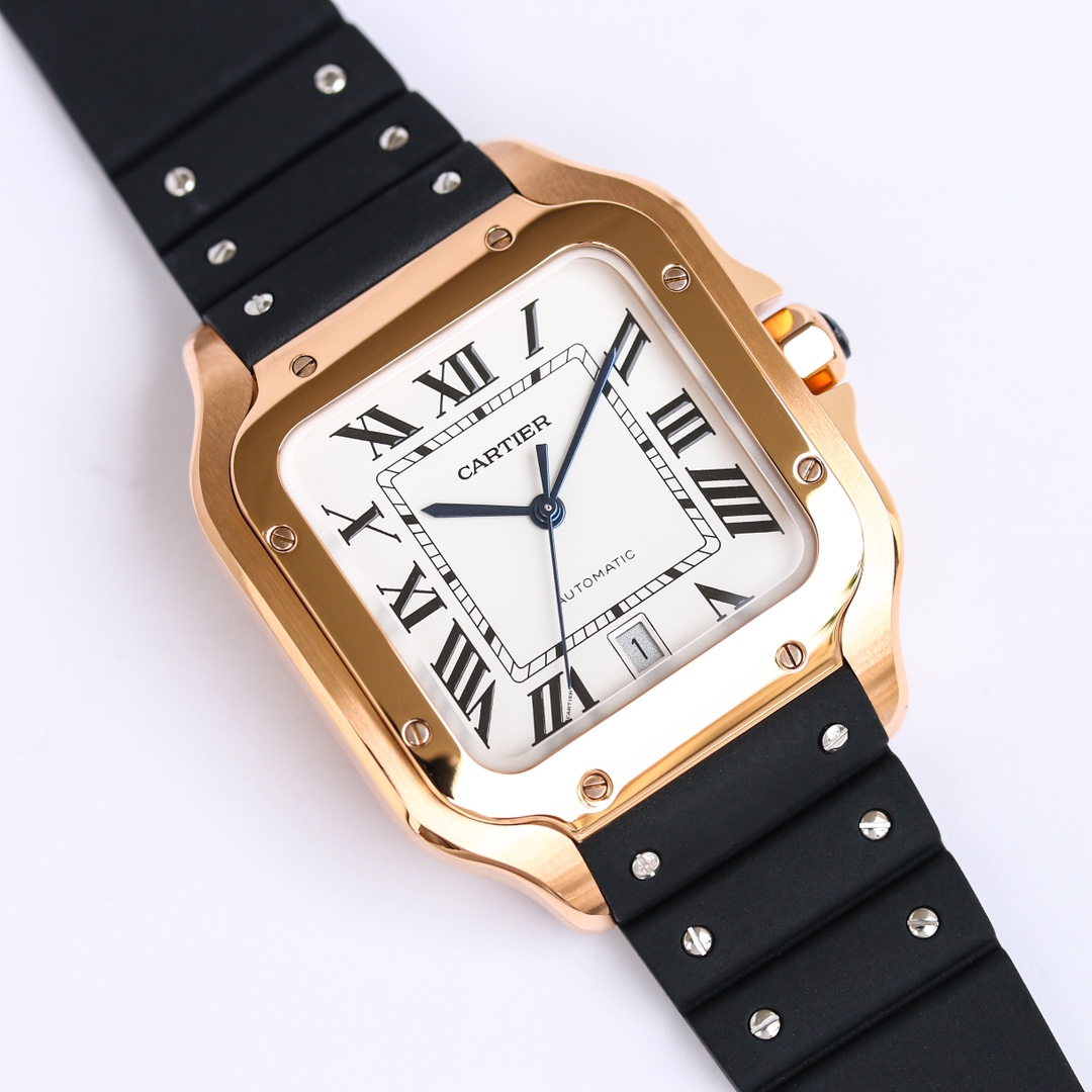 7Swiss-Cartier-Santos-Replica-Rubber-strap-39.8MM-1