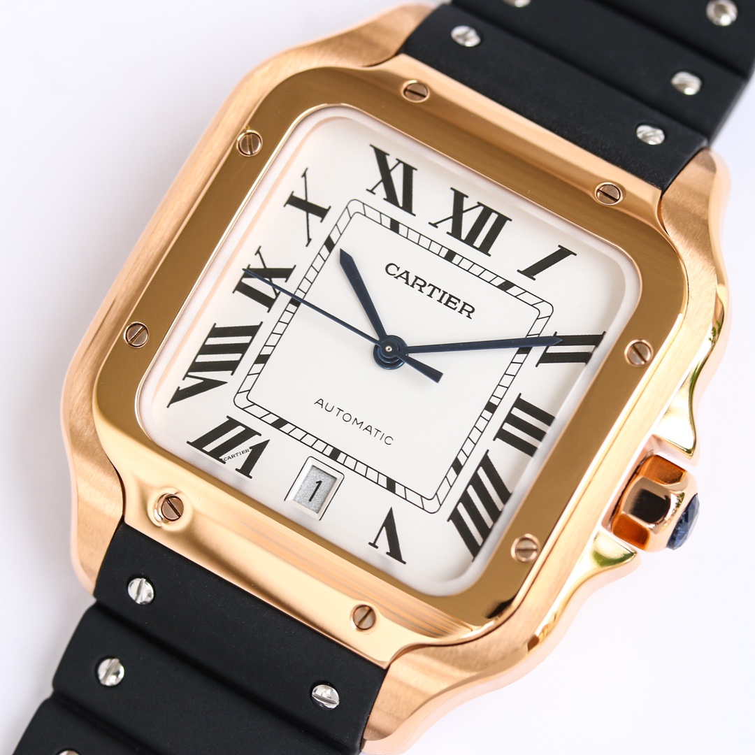 7Swiss-Cartier-Santos-Replica-Rubber-strap-39.8MM-2