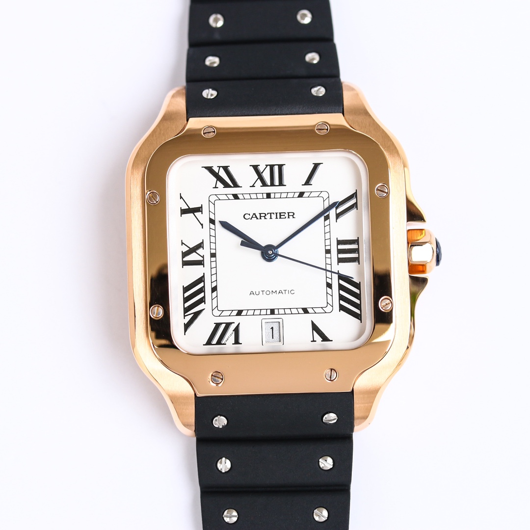 7Swiss-Cartier-Santos-Replica-Rubber-strap-39.8MM