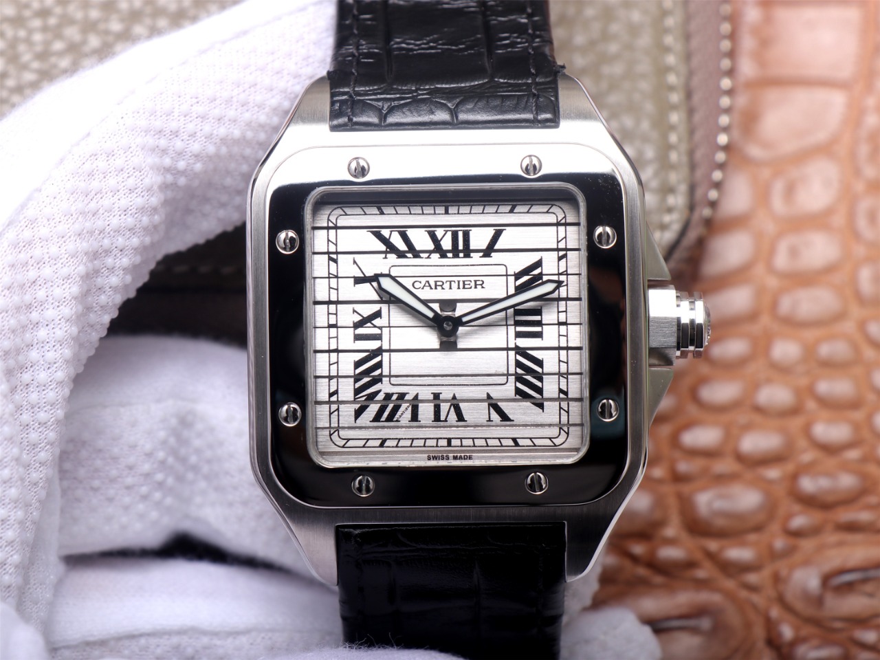 100Swiss-Cartier-Santos-Replica-WM505914-Leather-strap-45MM