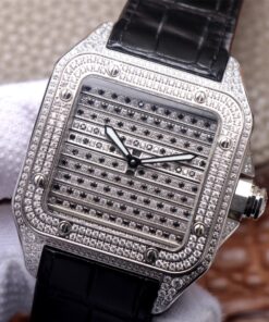 Swiss Cartier Santos Replica WM505914 Leather strap 45MM Diamonds Dial Diamonds Case