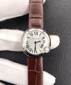 Swiss Cartier Ballon Bleu Replica Brown Leather strap 30MM Stainless steel Case