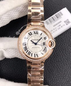 Swiss Cartier Ballon Bleu Replica Rose Gold strap 33MM Diamonds Case