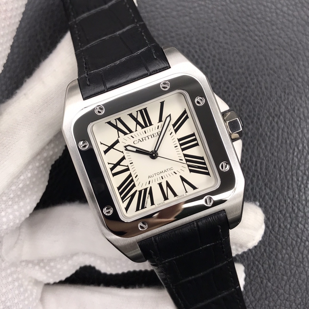 128Swiss-Cartier-Santos-Replica-Leather-strap-41MM-1