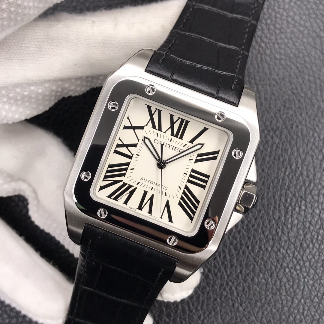 128Swiss-Cartier-Santos-Replica-Leather-strap-41MM-2