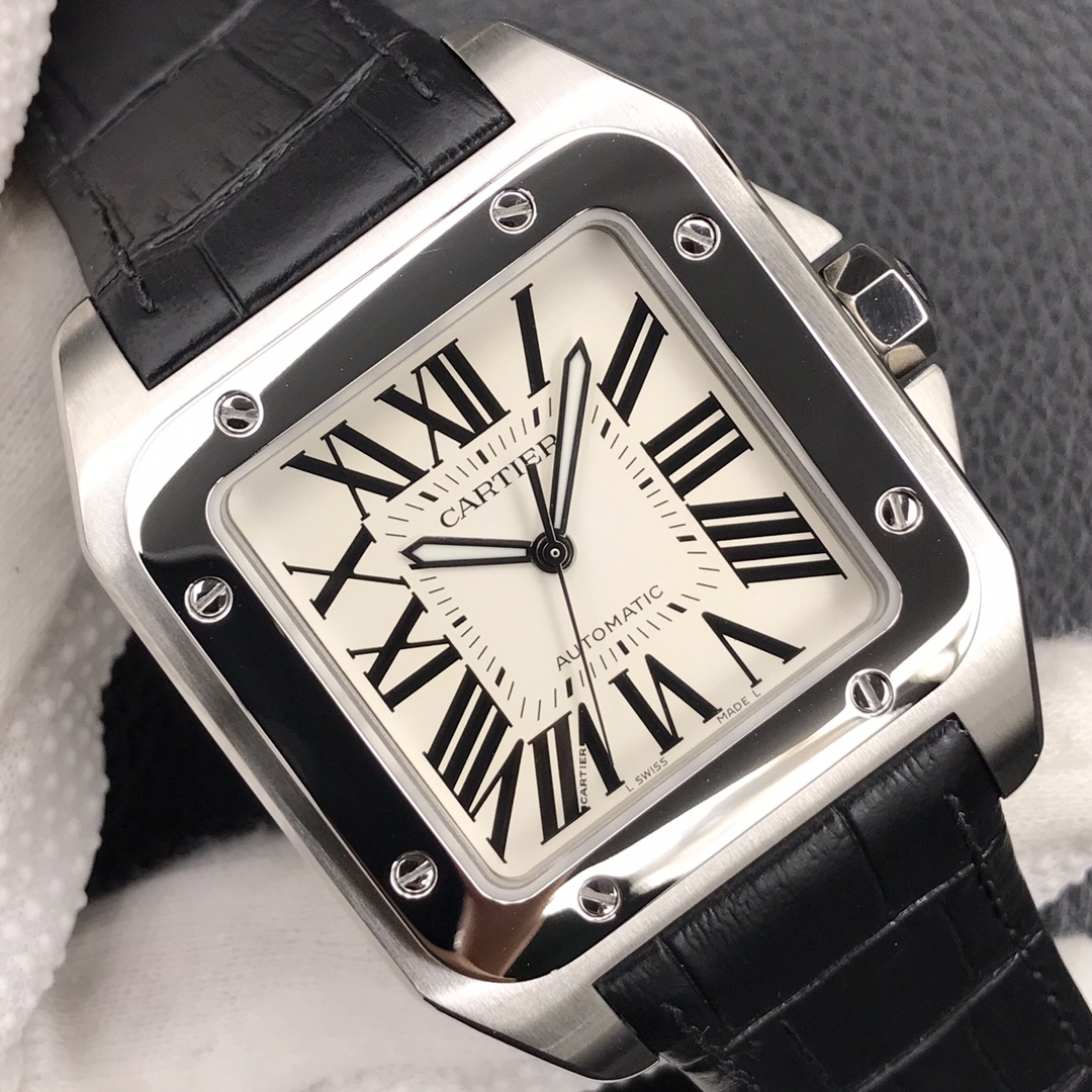 128Swiss-Cartier-Santos-Replica-Leather-strap-41MM-3