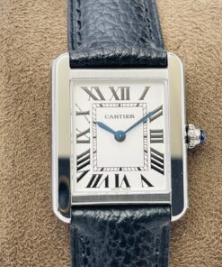 Swiss Cartier Replica Black Leather strap 31MM Stainless steel Case Roman numerals