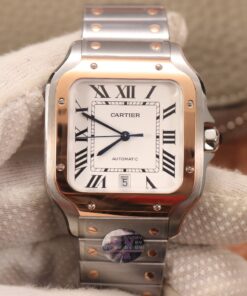 Swiss Cartier Santos Replica Stainless steel strap 39.8x47.5x9.08MM Rose Gold Case