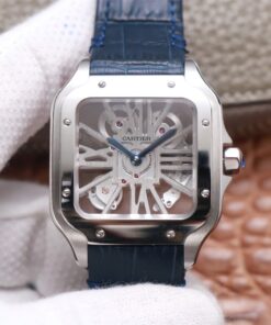 Swiss Cartier Santos Replica Blue Leather strap 39.8MM Stainless steel