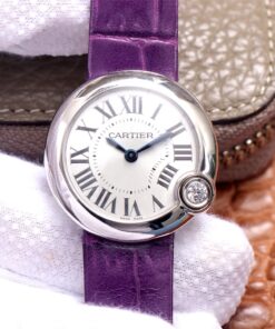 Swiss Cartier Ballon Bleu Replica Purple Leather strap 30MM Stainless steel Case