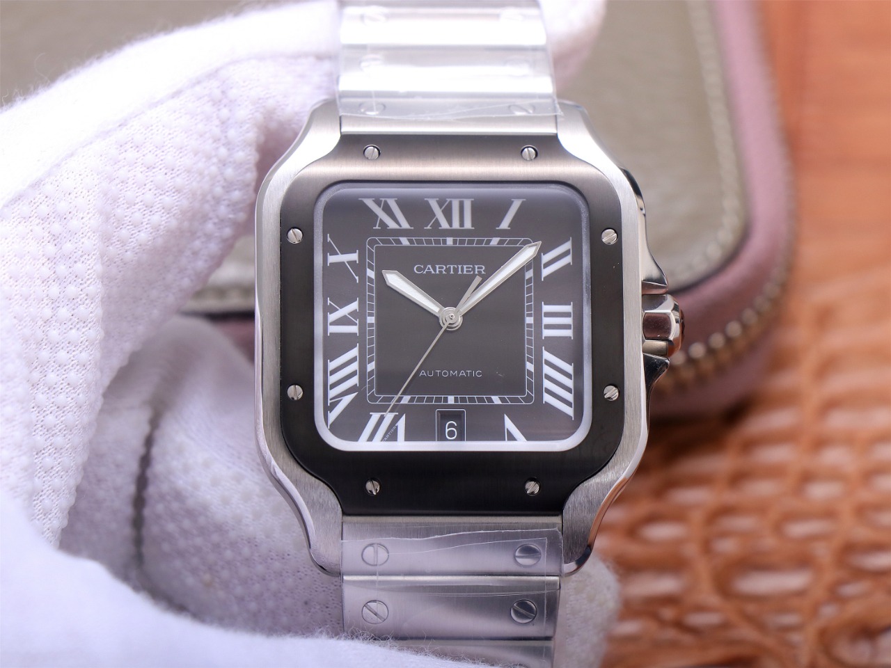 98Swiss-Cartier-Santos-Replica-Stainless-steel-strap-39.8MM